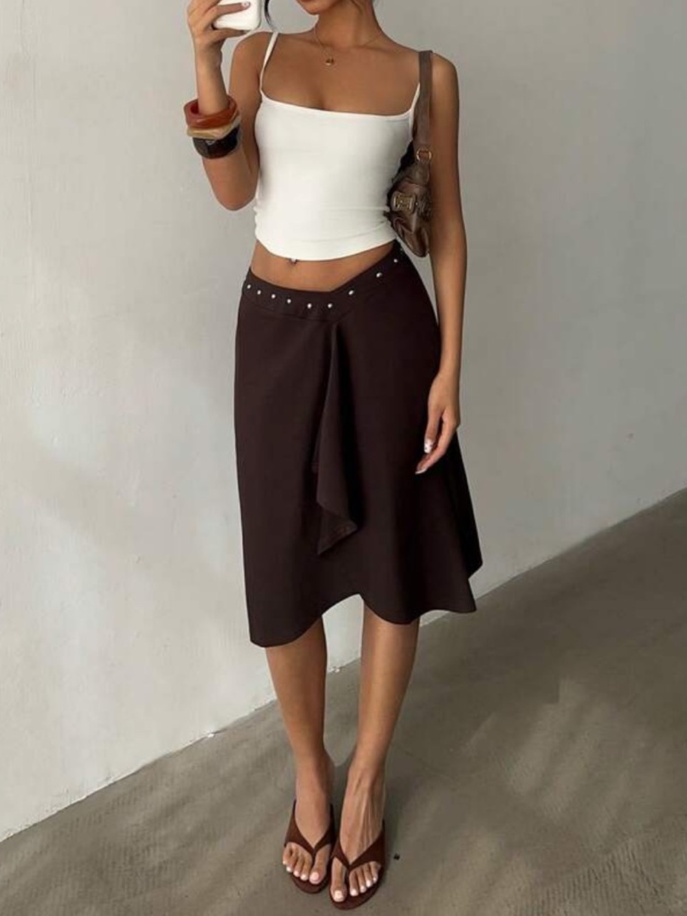 Classic Brown A-Line Midi Skirt